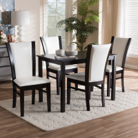 Baxton Studio RH5510C-Dark Brown/White Dining Set Adley Modern and Contemporary 5-Piece Dark Brown Finished White Faux Leather Dining Set